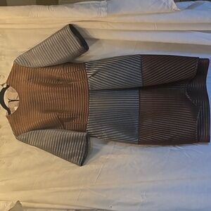 Elegant Brown and Gray Midi Dress